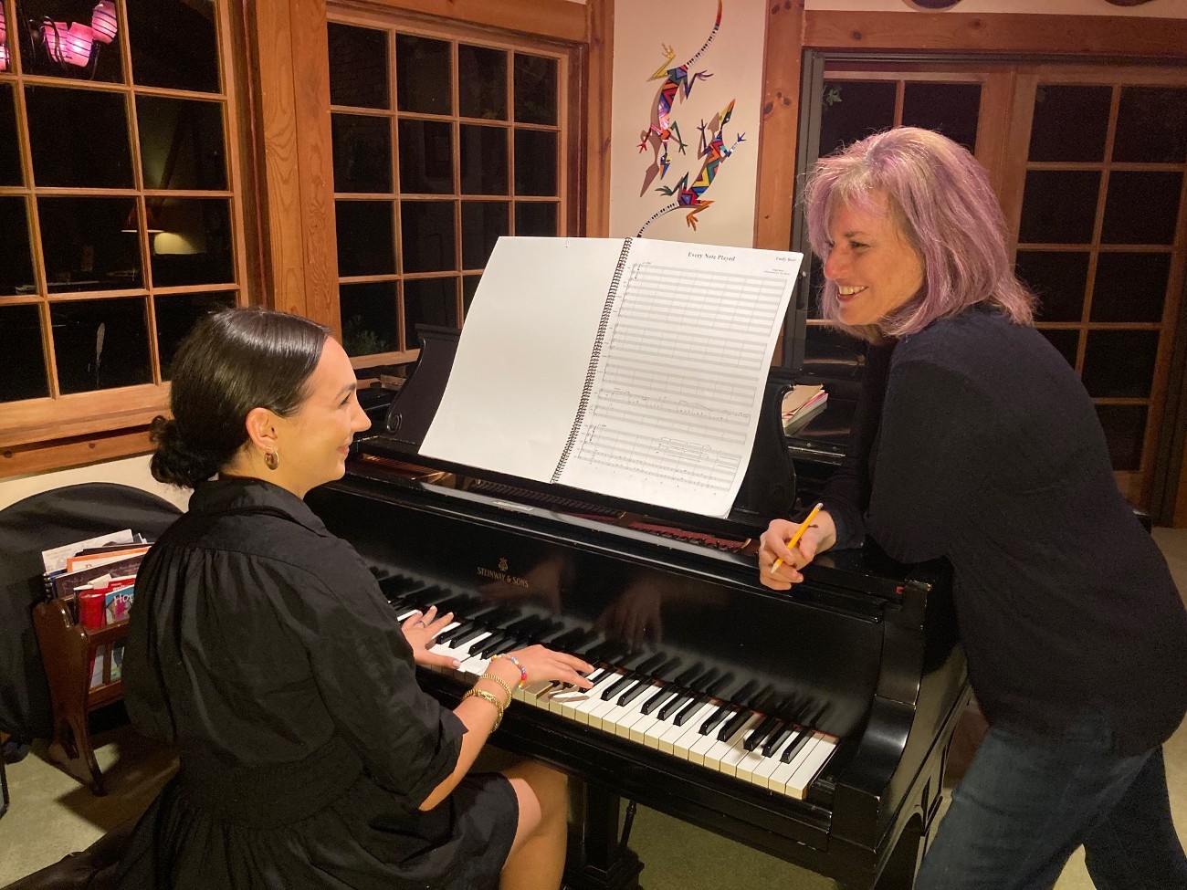 Pianist Emily Bear and Noreen at the piano during a rehearsal at Noreen’s house.